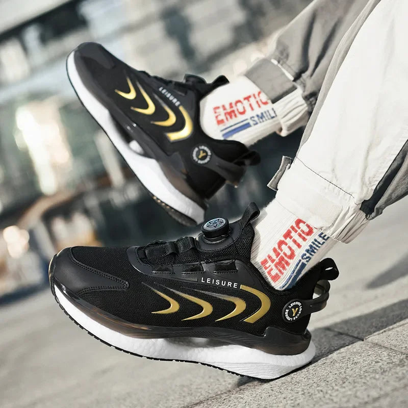 2025 Trendy Chunky Running Shoes New Rotary Buckle Men Women Thick Bottom Jogging Footwear Couple Street Style Male Sneakers