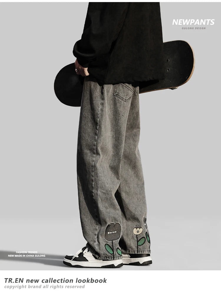 Men Jeans Wide Leg Denim pants Loose Straight Baggy Men's Jeans hip hop Streetwear Skateboard Neutral denim Trousers Cargo jeans