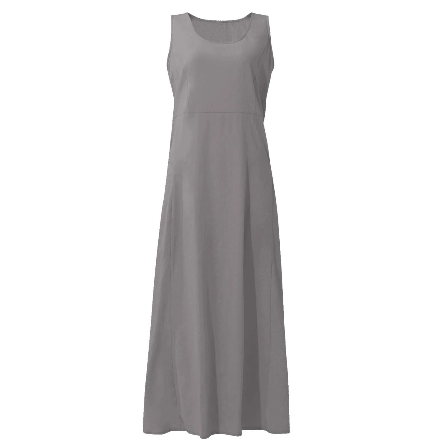 Women Cotton linen dress Fashion Simple beach dresses Solid Color Sleeveless Long skirt With pocket vestidos veranos moda 2024