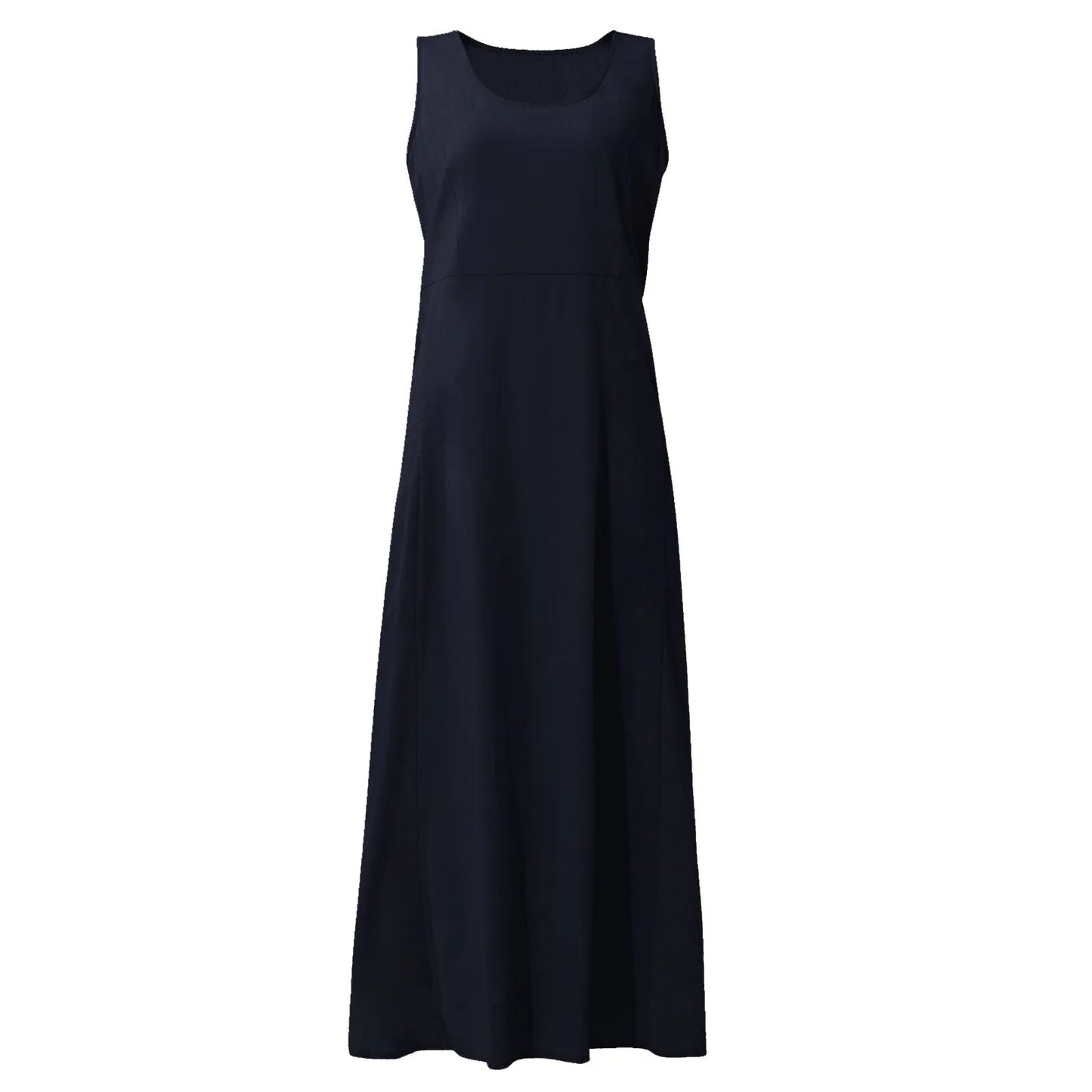 Women Cotton linen dress Fashion Simple beach dresses Solid Color Sleeveless Long skirt With pocket vestidos veranos moda 2024
