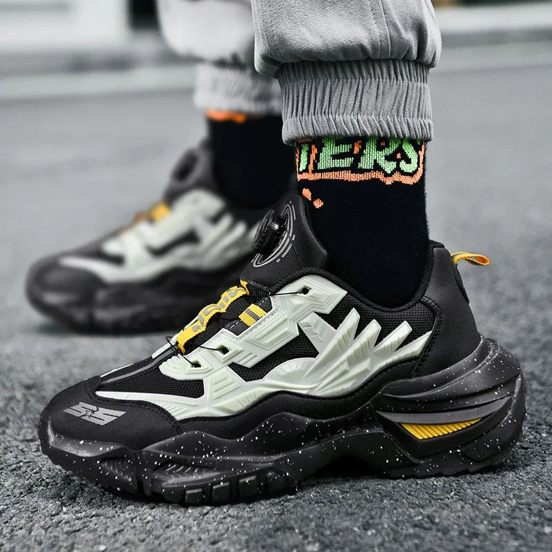 2025 Trendy Chunky Running Shoes New Rotary Buckle Men Women Thick Bottom Jogging Footwear Couple Street Style Male Sneakers