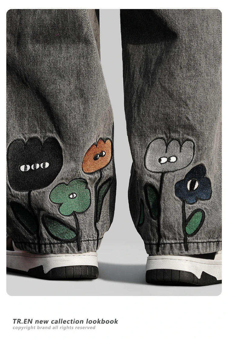 Men Jeans Wide Leg Denim pants Loose Straight Baggy Men's Jeans hip hop Streetwear Skateboard Neutral denim Trousers Cargo jeans