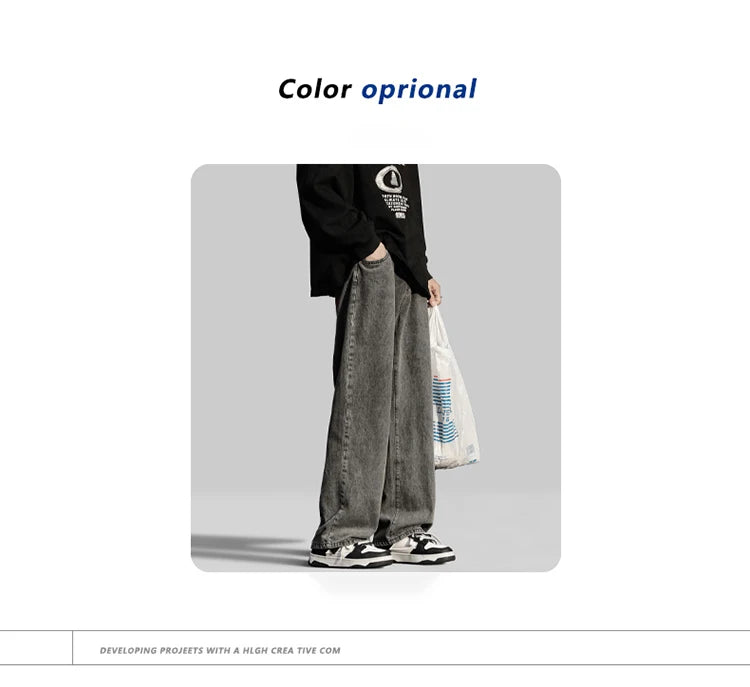 Men Jeans Wide Leg Denim pants Loose Straight Baggy Men's Jeans hip hop Streetwear Skateboard Neutral denim Trousers Cargo jeans