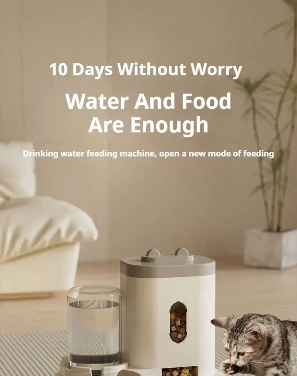 Automatic Pet Feeder and Water Dispenser 2in1 Raised Food Bowl with Water Fountain for Cat Dog Large Capacity Pet Accessories