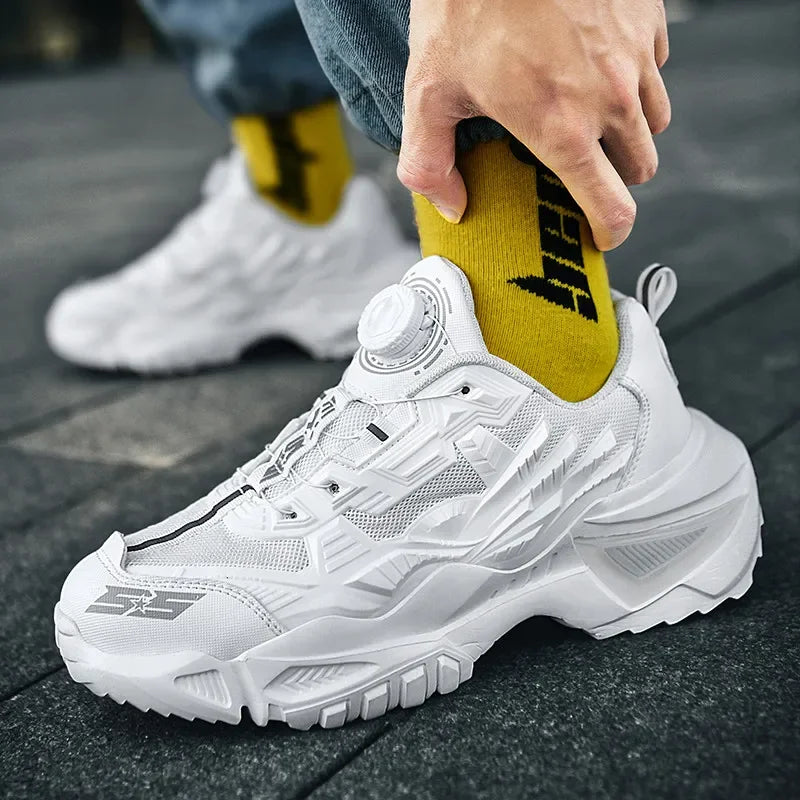 2025 Trendy Chunky Running Shoes New Rotary Buckle Men Women Thick Bottom Jogging Footwear Couple Street Style Male Sneakers