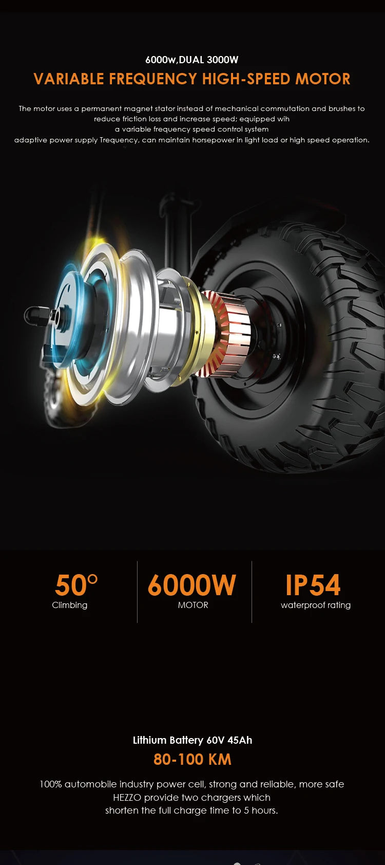 Electric Scooter 60V 6000W Dual Motor 45Ah High Speed Long Distance Foldable Off-road Two-wheel Electric Scooter