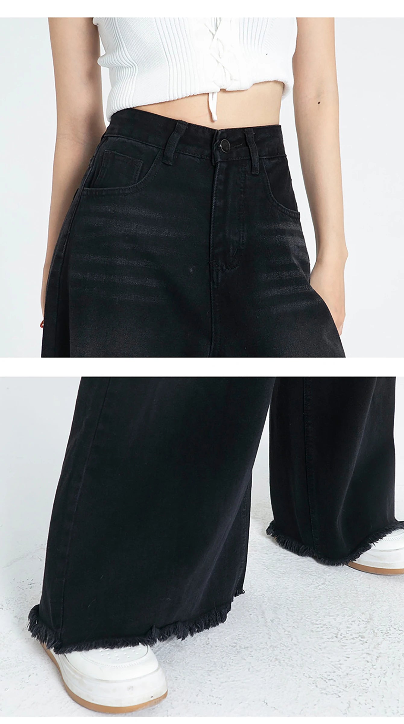 Washed old retro subculture Black gray wide leg jeans wide leg elephant leg large trouser leg jeans