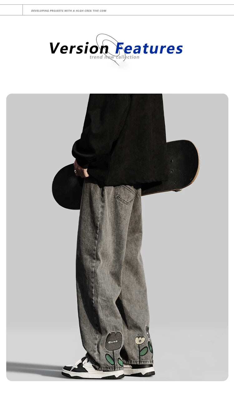 Men Jeans Wide Leg Denim pants Loose Straight Baggy Men's Jeans hip hop Streetwear Skateboard Neutral denim Trousers Cargo jeans