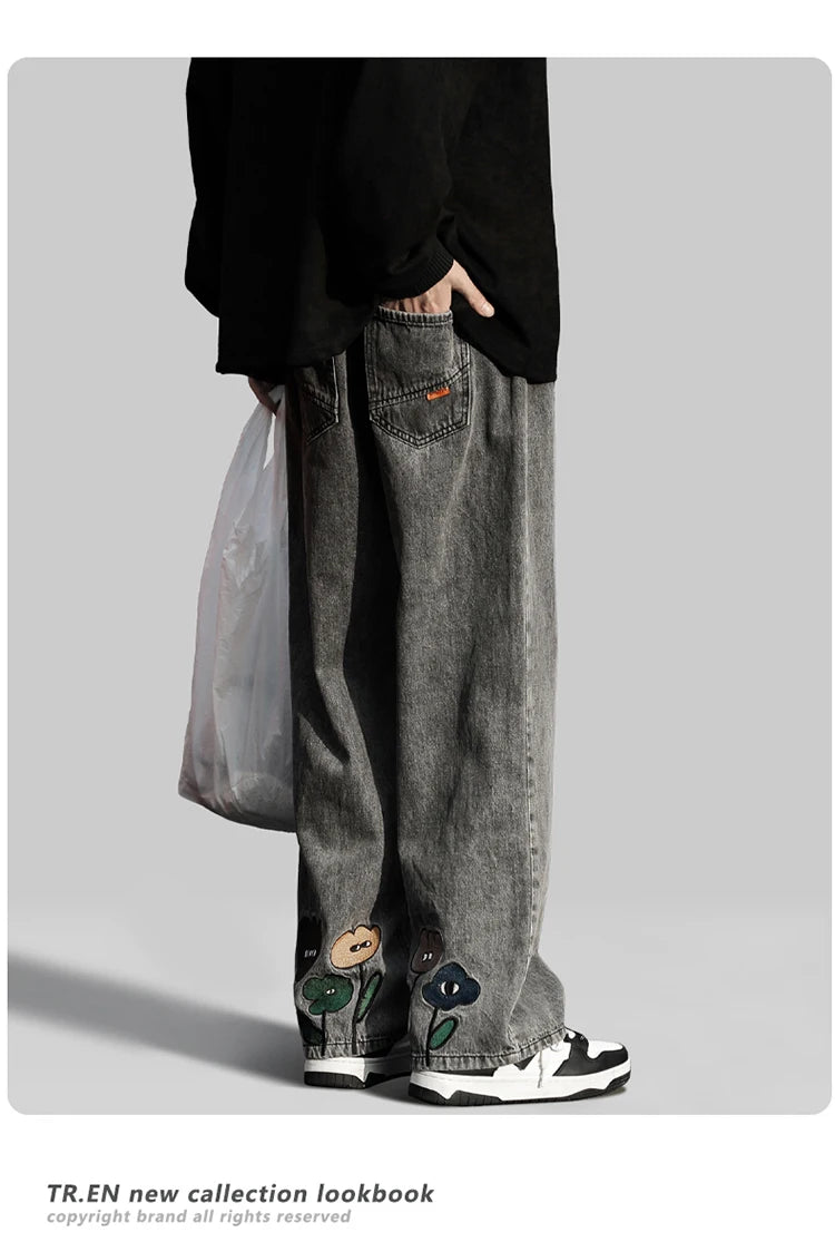 Men Jeans Wide Leg Denim pants Loose Straight Baggy Men's Jeans hip hop Streetwear Skateboard Neutral denim Trousers Cargo jeans