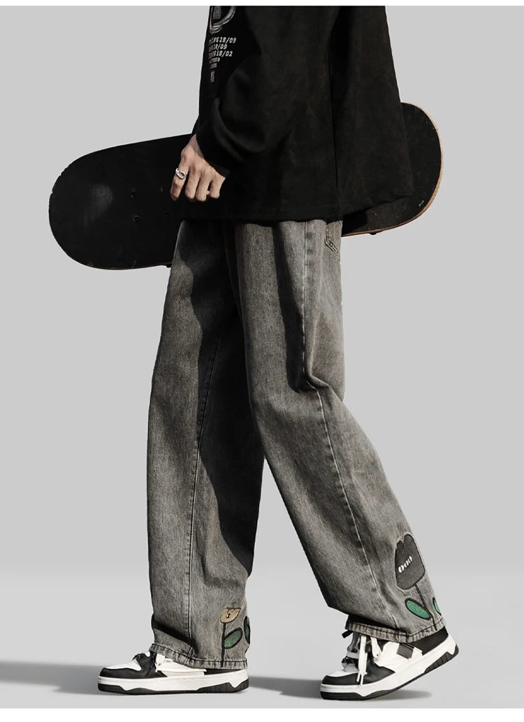 Men Jeans Wide Leg Denim pants Loose Straight Baggy Men's Jeans hip hop Streetwear Skateboard Neutral denim Trousers Cargo jeans