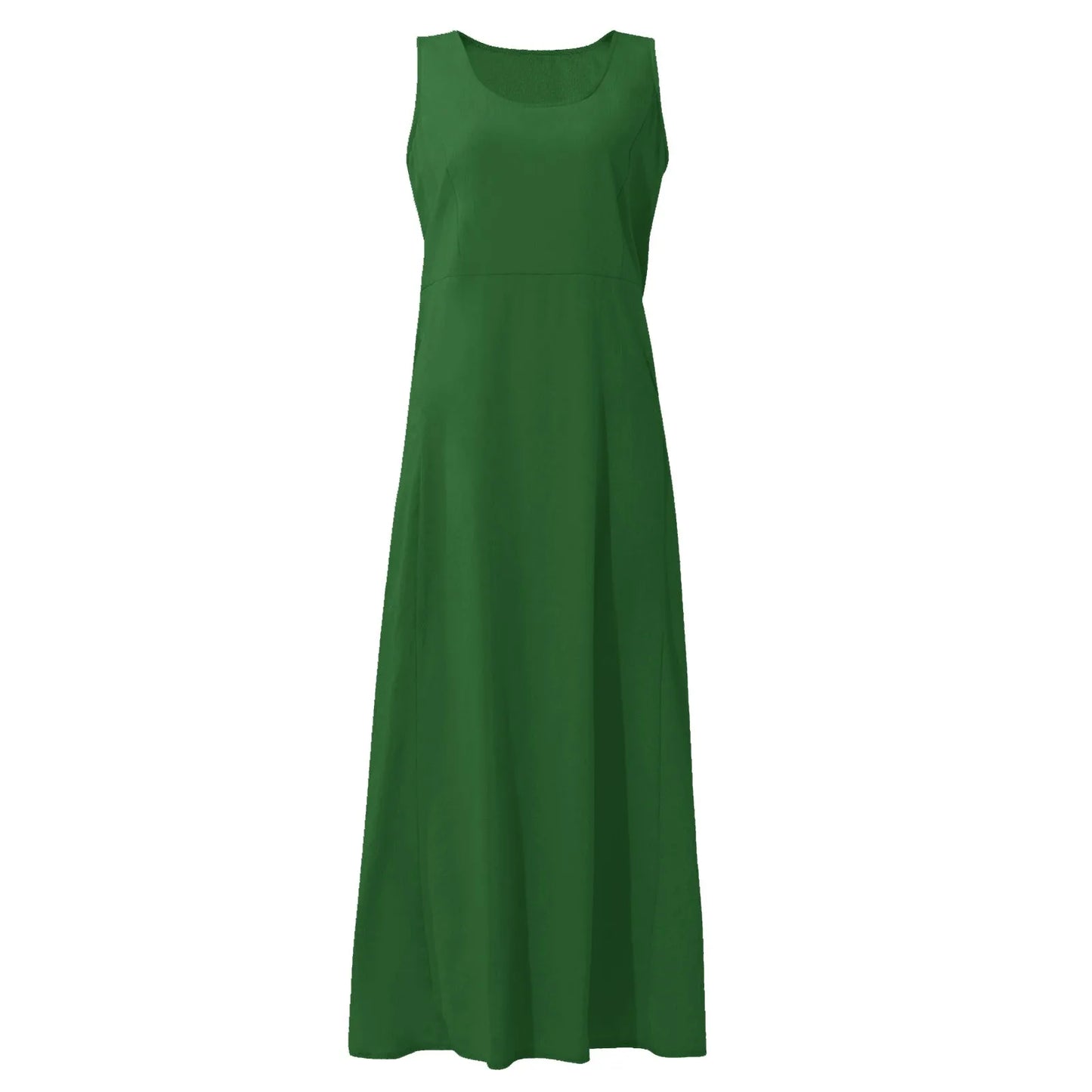 Women Cotton linen dress Fashion Simple beach dresses Solid Color Sleeveless Long skirt With pocket vestidos veranos moda 2024