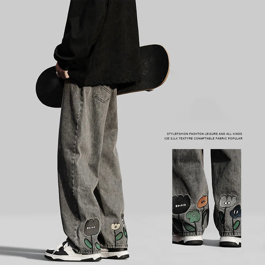 Men Jeans Wide Leg Denim pants Loose Straight Baggy Men's Jeans hip hop Streetwear Skateboard Neutral denim Trousers Cargo jeans