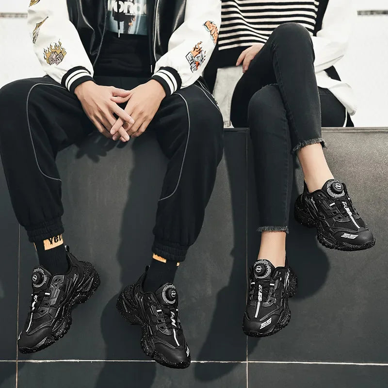 2025 Trendy Chunky Running Shoes New Rotary Buckle Men Women Thick Bottom Jogging Footwear Couple Street Style Male Sneakers