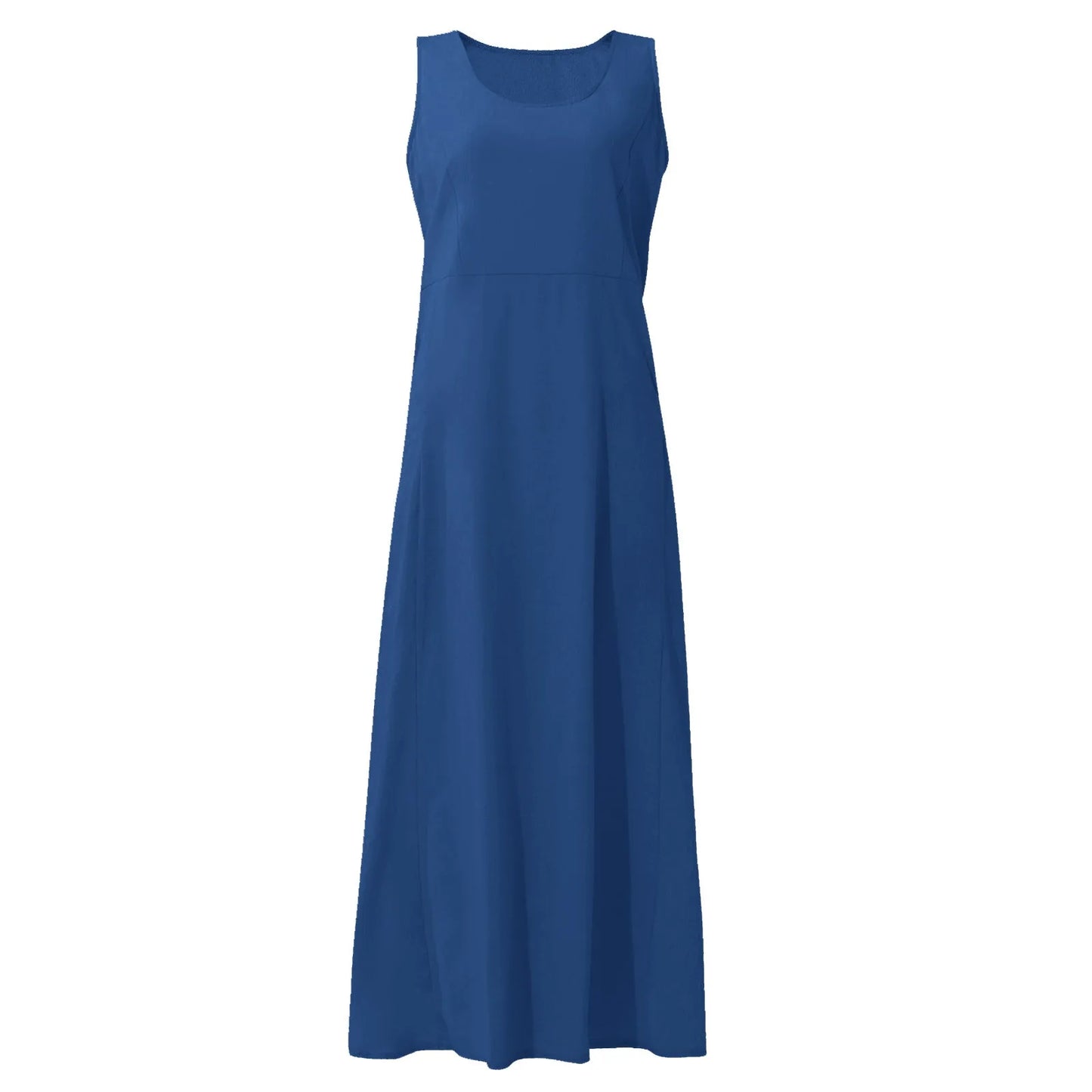 Women Cotton linen dress Fashion Simple beach dresses Solid Color Sleeveless Long skirt With pocket vestidos veranos moda 2024