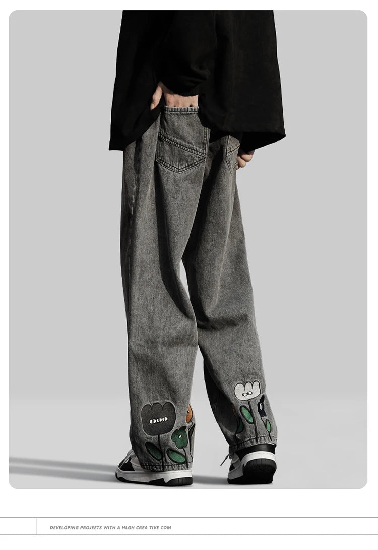 Men Jeans Wide Leg Denim pants Loose Straight Baggy Men's Jeans hip hop Streetwear Skateboard Neutral denim Trousers Cargo jeans