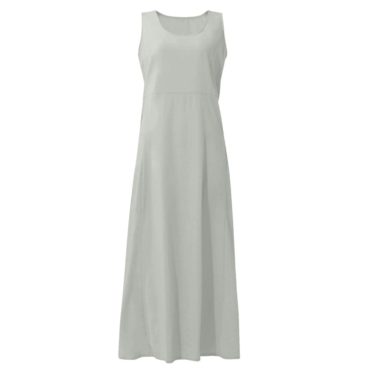Women Cotton linen dress Fashion Simple beach dresses Solid Color Sleeveless Long skirt With pocket vestidos veranos moda 2024