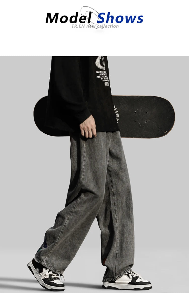 Men Jeans Wide Leg Denim pants Loose Straight Baggy Men's Jeans hip hop Streetwear Skateboard Neutral denim Trousers Cargo jeans