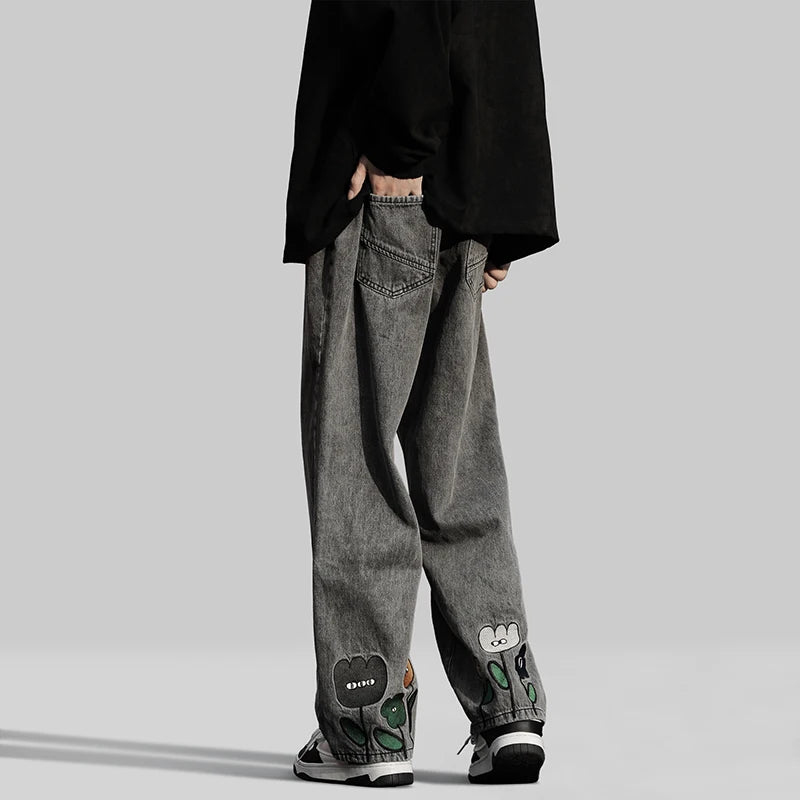 Men Jeans Wide Leg Denim pants Loose Straight Baggy Men's Jeans hip hop Streetwear Skateboard Neutral denim Trousers Cargo jeans