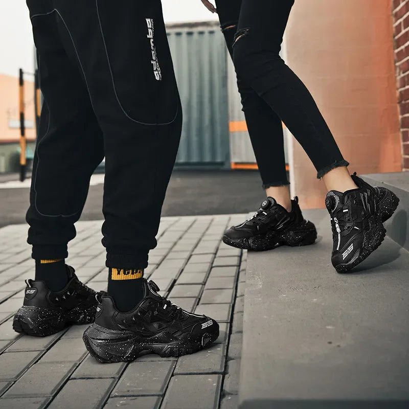 2025 Trendy Chunky Running Shoes New Rotary Buckle Men Women Thick Bottom Jogging Footwear Couple Street Style Male Sneakers