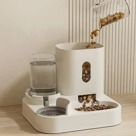 Automatic Pet Feeder and Water Dispenser 2in1 Raised Food Bowl with Water Fountain for Cat Dog Large Capacity Pet Accessories