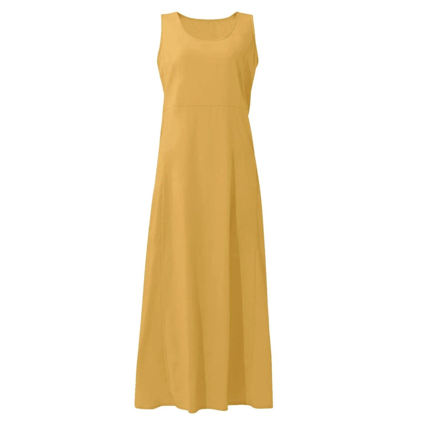 Women Cotton linen dress Fashion Simple beach dresses Solid Color Sleeveless Long skirt With pocket vestidos veranos moda 2024