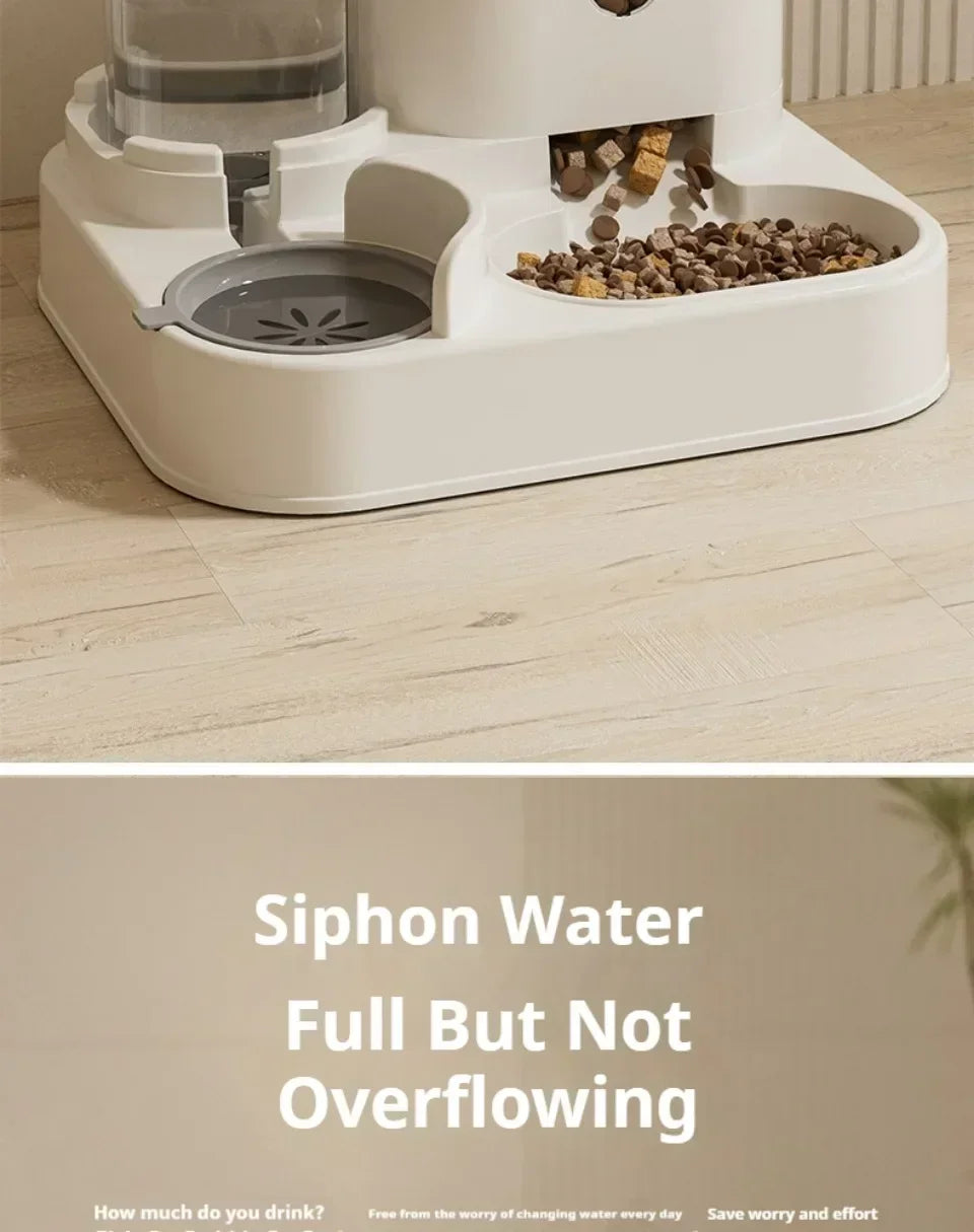 Automatic Pet Feeder and Water Dispenser 2in1 Raised Food Bowl with Water Fountain for Cat Dog Large Capacity Pet Accessories